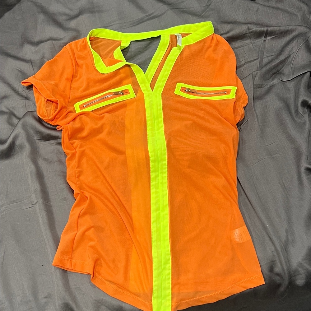Neon Orange Mesh Top